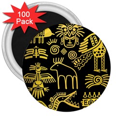 Golden Indian Traditional Signs Symbols 3  Magnets (100 Pack) by Apen