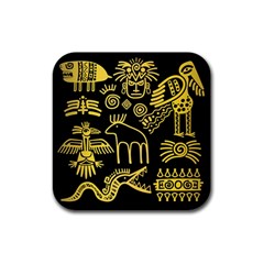 Golden Indian Traditional Signs Symbols Rubber Square Coaster (4 Pack) by Apen