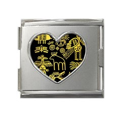 Golden Indian Traditional Signs Symbols Mega Link Heart Italian Charm (18mm) by Apen