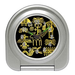 Golden Indian Traditional Signs Symbols Travel Alarm Clock by Apen