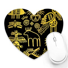 Golden Indian Traditional Signs Symbols Heart Mousepad by Apen