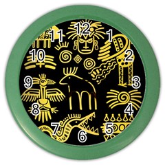 Golden Indian Traditional Signs Symbols Color Wall Clock by Apen