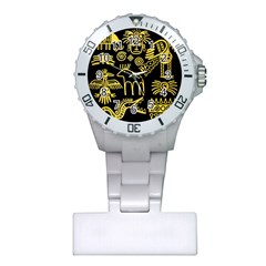 Golden Indian Traditional Signs Symbols Plastic Nurses Watch by Apen