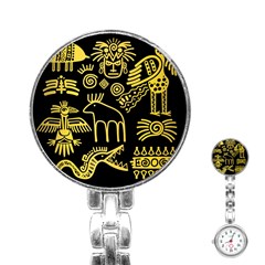 Golden Indian Traditional Signs Symbols Stainless Steel Nurses Watch by Apen