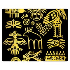 Golden Indian Traditional Signs Symbols Two Sides Premium Plush Fleece Blanket (medium) by Apen