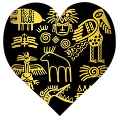 Golden Indian Traditional Signs Symbols Wooden Puzzle Heart by Apen