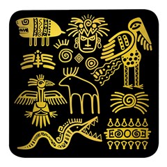 Golden Indian Traditional Signs Symbols Square Glass Fridge Magnet (4 Pack) by Apen