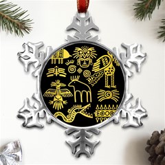 Golden Indian Traditional Signs Symbols Metal Small Snowflake Ornament by Apen