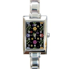 Embroidery Seamless Pattern With Flowers Rectangle Italian Charm Watch