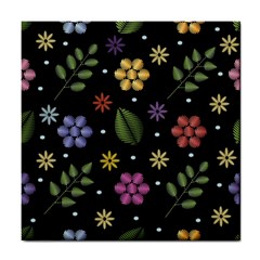 Embroidery Seamless Pattern With Flowers Tile Coaster