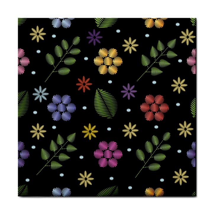 Embroidery Seamless Pattern With Flowers Tile Coaster