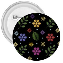 Embroidery Seamless Pattern With Flowers 3  Buttons