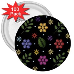 Embroidery Seamless Pattern With Flowers 3  Buttons (100 pack) 