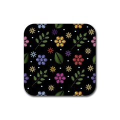 Embroidery Seamless Pattern With Flowers Rubber Coaster (Square)