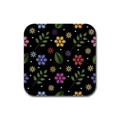 Embroidery Seamless Pattern With Flowers Rubber Square Coaster (4 Pack) by Apen