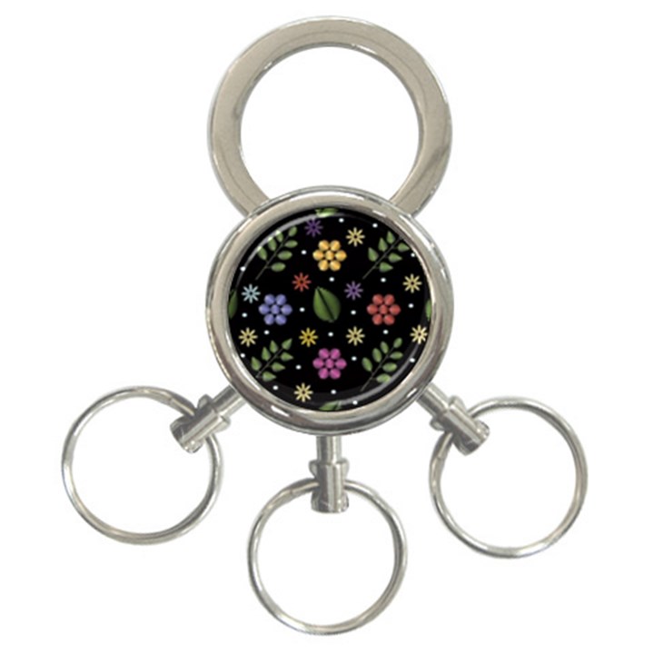 Embroidery Seamless Pattern With Flowers 3-Ring Key Chain