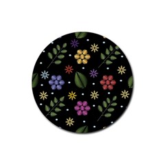 Embroidery Seamless Pattern With Flowers Rubber Coaster (Round)