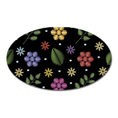 Embroidery Seamless Pattern With Flowers Oval Magnet