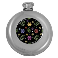 Embroidery Seamless Pattern With Flowers Round Hip Flask (5 oz)