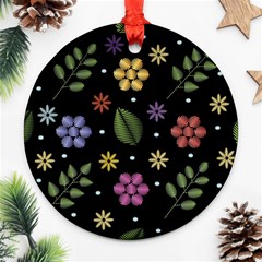 Embroidery Seamless Pattern With Flowers Round Ornament (Two Sides)