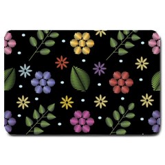 Embroidery Seamless Pattern With Flowers Large Doormat