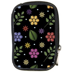 Embroidery Seamless Pattern With Flowers Compact Camera Leather Case