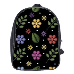 Embroidery Seamless Pattern With Flowers School Bag (Large)