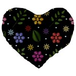 Embroidery Seamless Pattern With Flowers Large 19  Premium Heart Shape Cushions Front