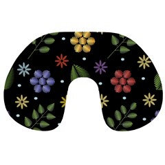 Embroidery Seamless Pattern With Flowers Travel Neck Pillow