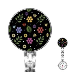 Embroidery Seamless Pattern With Flowers Stainless Steel Nurses Watch