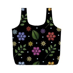 Embroidery Seamless Pattern With Flowers Full Print Recycle Bag (M)