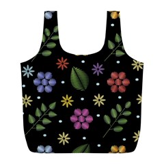 Embroidery Seamless Pattern With Flowers Full Print Recycle Bag (L)