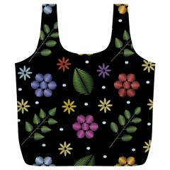 Embroidery Seamless Pattern With Flowers Full Print Recycle Bag (XL)