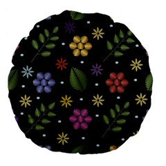 Embroidery Seamless Pattern With Flowers Large 18  Premium Flano Round Cushions