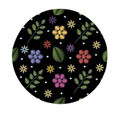 Embroidery Seamless Pattern With Flowers Mini Round Pill Box