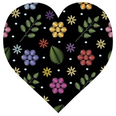 Embroidery Seamless Pattern With Flowers Wooden Puzzle Heart