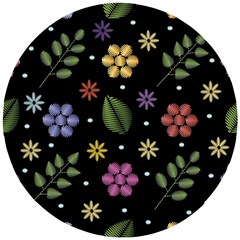 Embroidery Seamless Pattern With Flowers Wooden Puzzle Round