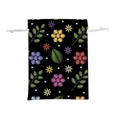 Embroidery Seamless Pattern With Flowers Lightweight Drawstring Pouch (L)