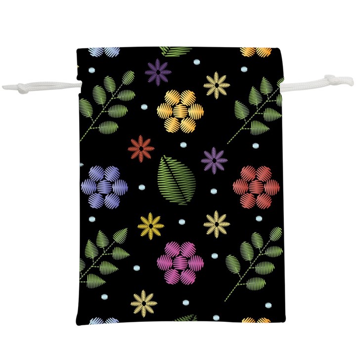 Embroidery Seamless Pattern With Flowers Lightweight Drawstring Pouch (XL)