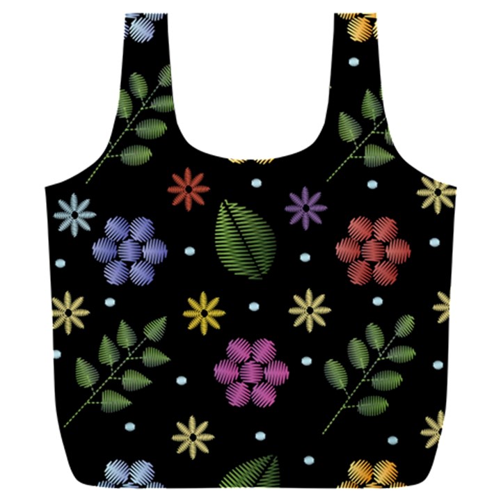 Embroidery Seamless Pattern With Flowers Full Print Recycle Bag (XXL)