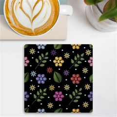 Embroidery Seamless Pattern With Flowers UV Print Square Tile Coaster 