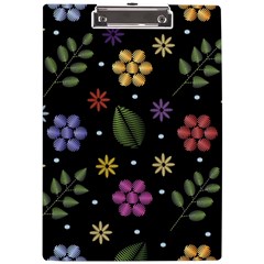 Embroidery Seamless Pattern With Flowers A4 Acrylic Clipboard by Apen