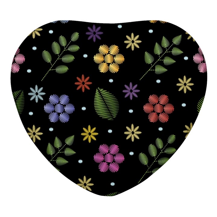 Embroidery Seamless Pattern With Flowers Heart Glass Fridge Magnet (4 pack)