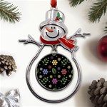 Embroidery Seamless Pattern With Flowers Metal Snowman Ornament Front