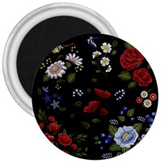 Floral Folk Fashion Ornamental Embroidery Pattern 3  Magnets by Apen