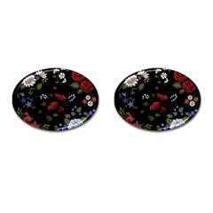 Floral Folk Fashion Ornamental Embroidery Pattern Cufflinks (oval) by Apen