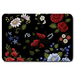 Floral Folk Fashion Ornamental Embroidery Pattern Large Doormat by Apen