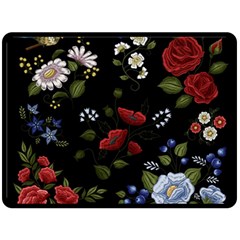 Floral Folk Fashion Ornamental Embroidery Pattern Fleece Blanket (large) by Apen