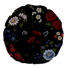 Floral Folk Fashion Ornamental Embroidery Pattern Large 18  Premium Round Cushions by Apen