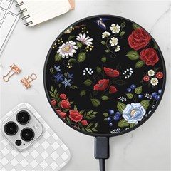 Floral Folk Fashion Ornamental Embroidery Pattern Wireless Fast Charger(black) by Apen